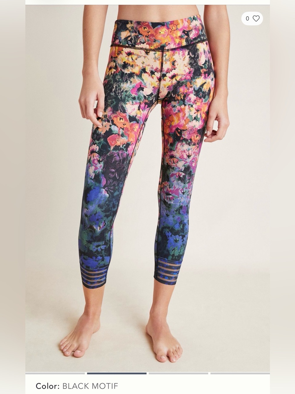 FP Movement by Free People Black Floral Capri Jeggings with Multicolor Print